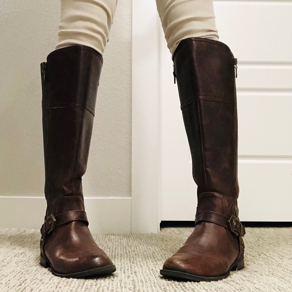 Guess - tall, brown riding boots.